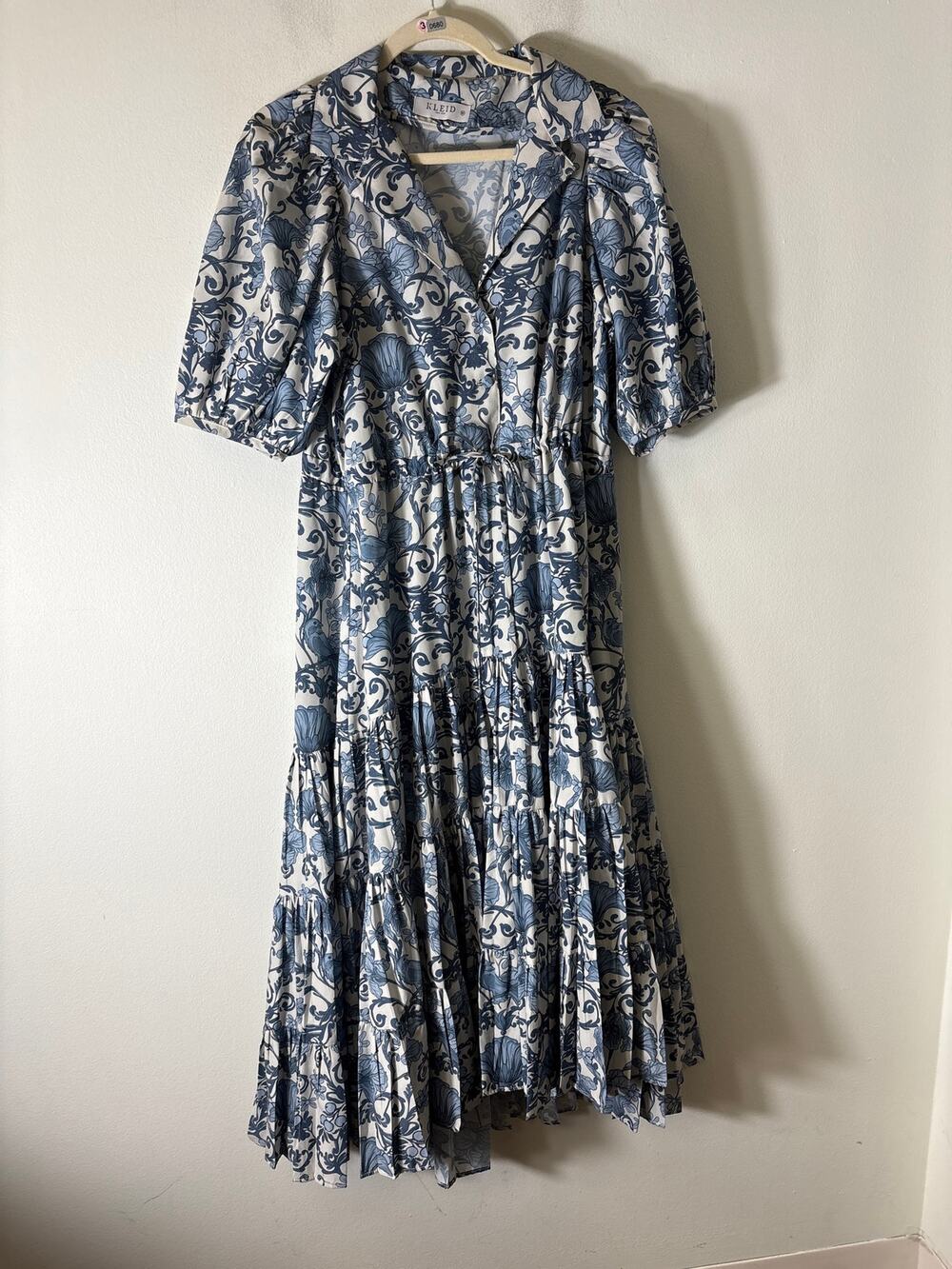 Kleid Blue Floral Half Puff Sleeve Maxi Dress Sz M